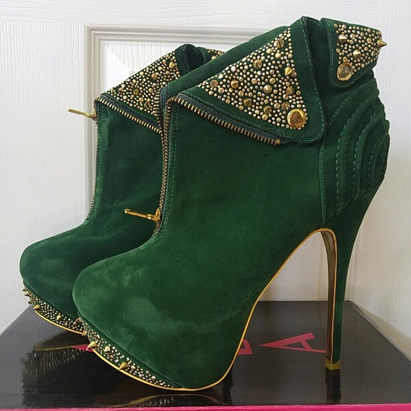 Green studded Alba bootie platform shoe 10 - Picture 6 of 6